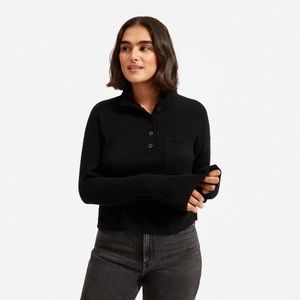 Everlane black cashmere and wool quarter button